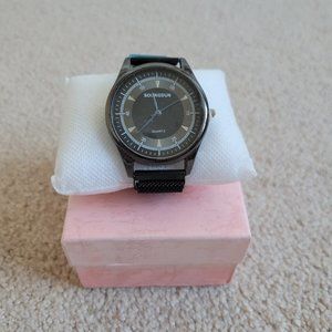 Black Grey Quartz Wrist Watch Metal Chain Bracelet Strap Analog Mesh Band Watch